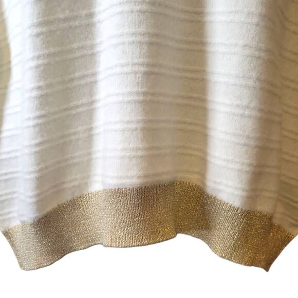 Vince Camuto Lurex Sweater Women's Large Ivory/Gold Crew Neck Long Sleeve Pullov - Picture 3 of 6